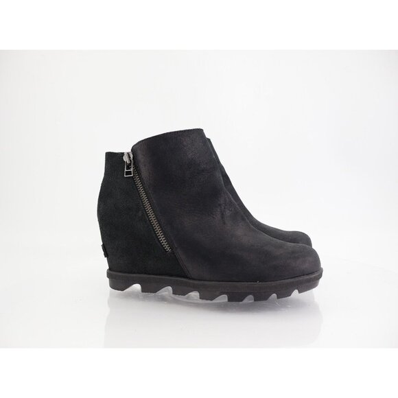 Sorel Womens Joan Of Arctic Wedge III Chelsea Ankle Boots Sz 9 Black Leather - Picture 1 of 11